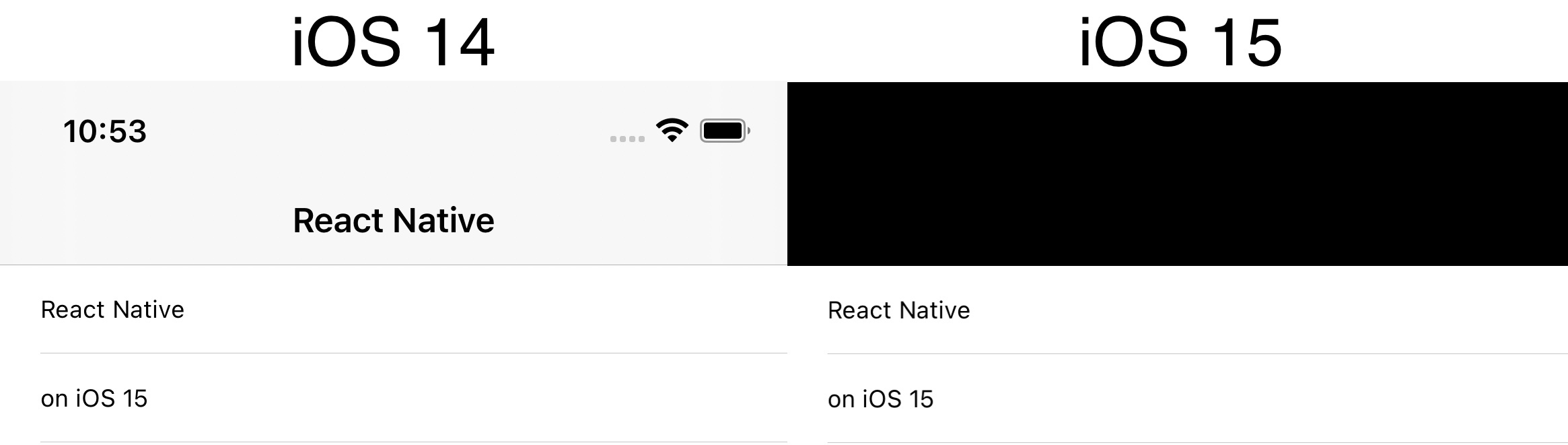 iOS 14 与 iOS 15 导航栏截图